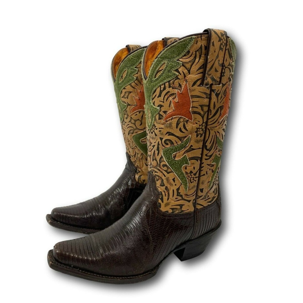 FRYE Lily Lizard Western Cowboy Boots Sz 7.5 B